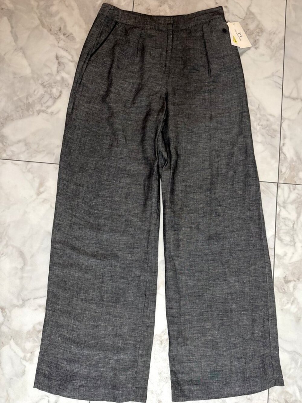 Halston Linen Flare Leg Dress Pants Trousers Womens 6 Black High Waist 30x32 NEW